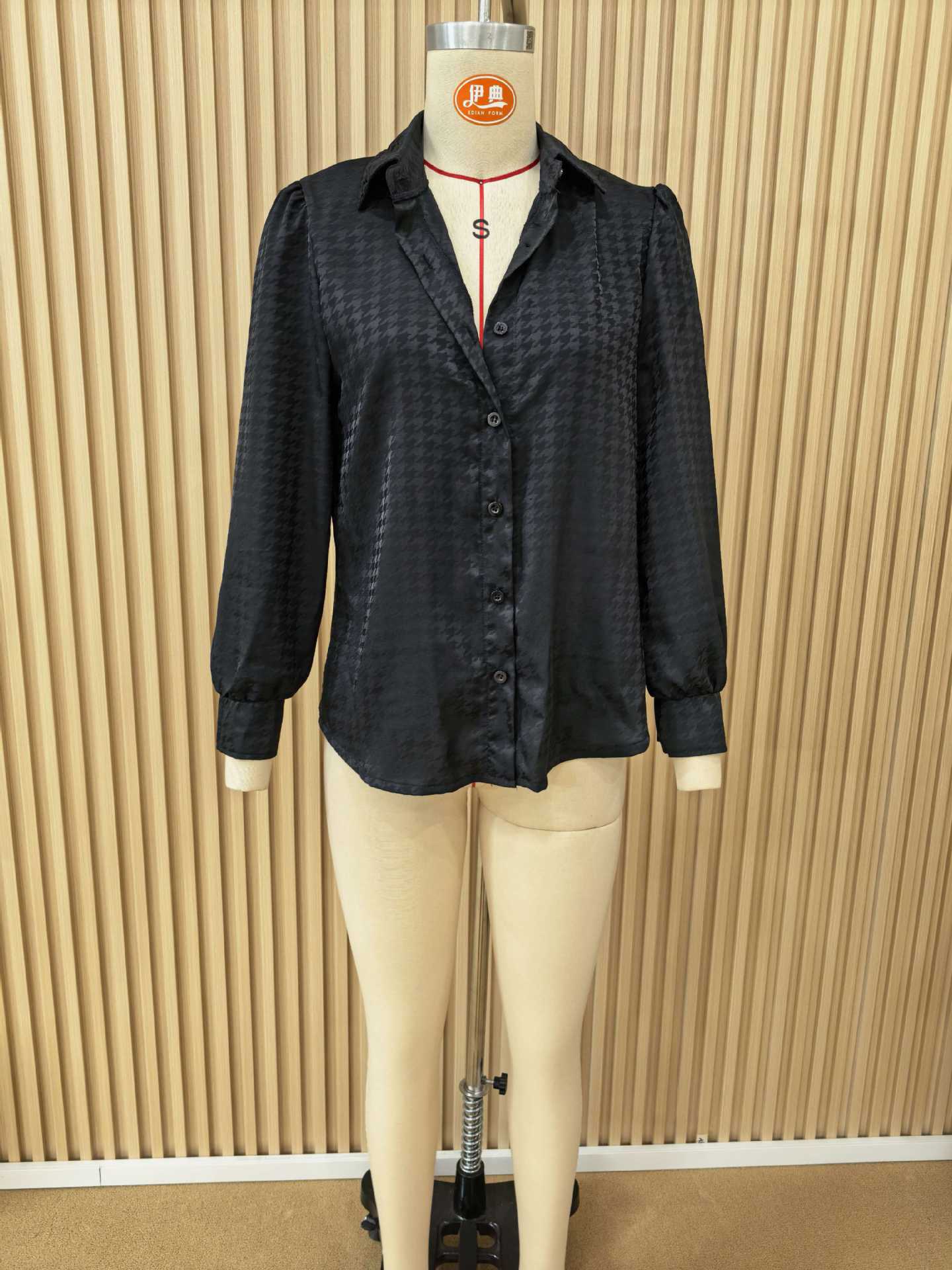 T-Shirt femme manches longues Bouton-Down Slim-Fit Robe Solide Shirt