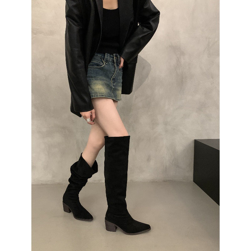 Bottes équestres à pointe d'orteil en velours