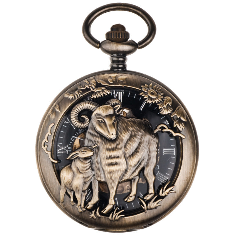 Montre 12-zodiac-animal de secours mécanique squelette avec cadran numérique romain