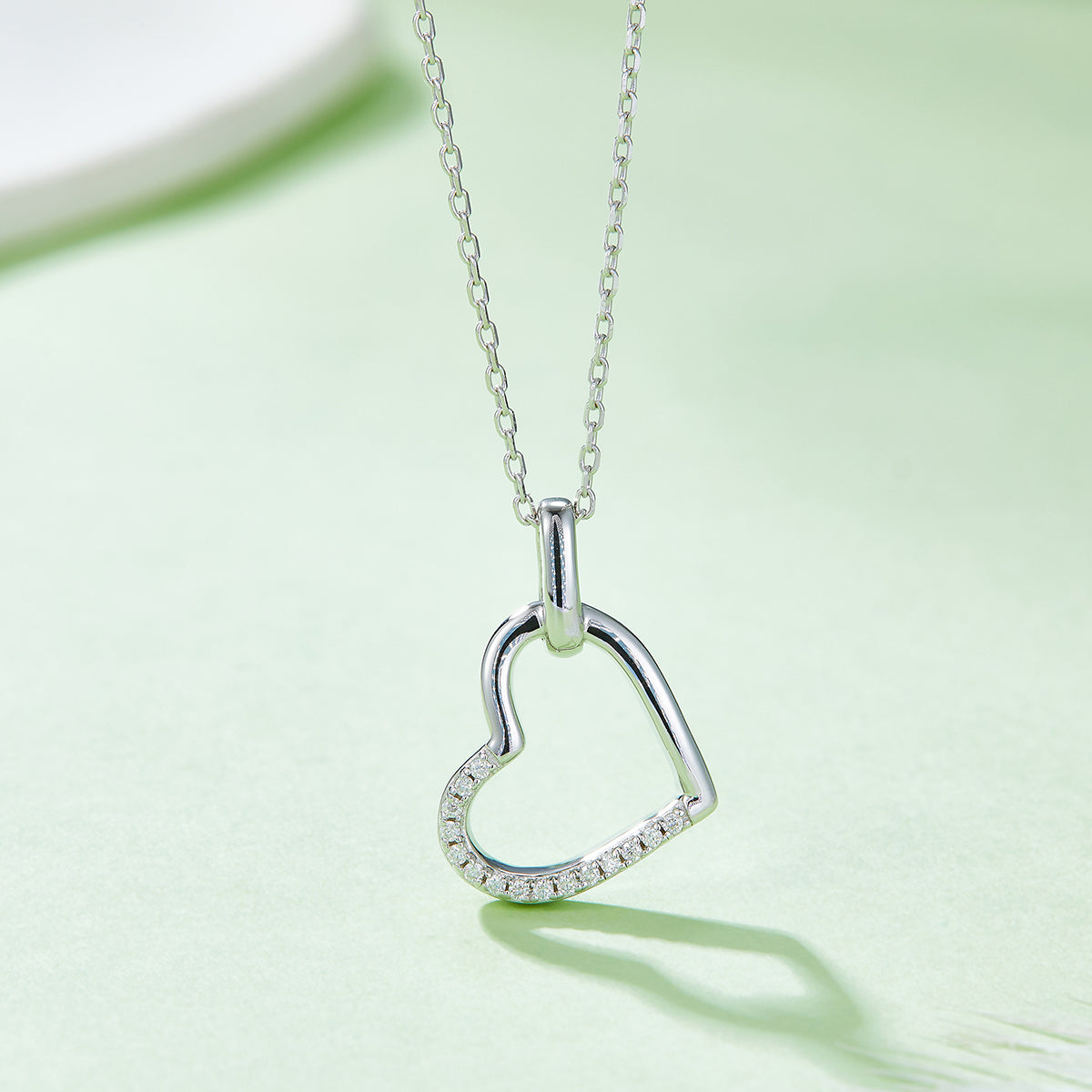 3.4g S925 Argent Sterling 15 Pierres Moissanite Collier Coeur 45cm Demi Pave Asymétrique Pe