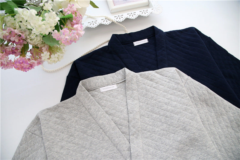 Autumn Hiver Hommes Style Japonais Pure Cotton Air-Layer Loungewear Set
