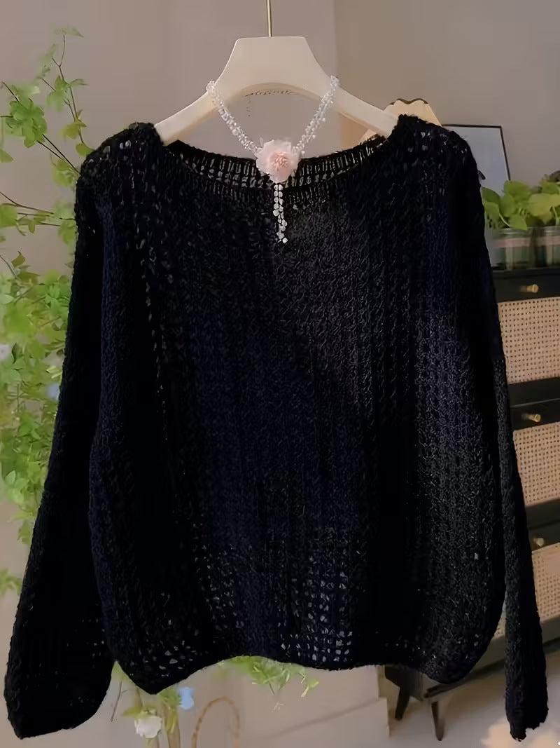 Women's Solid Color Versatile Breathable Hollow-out Top