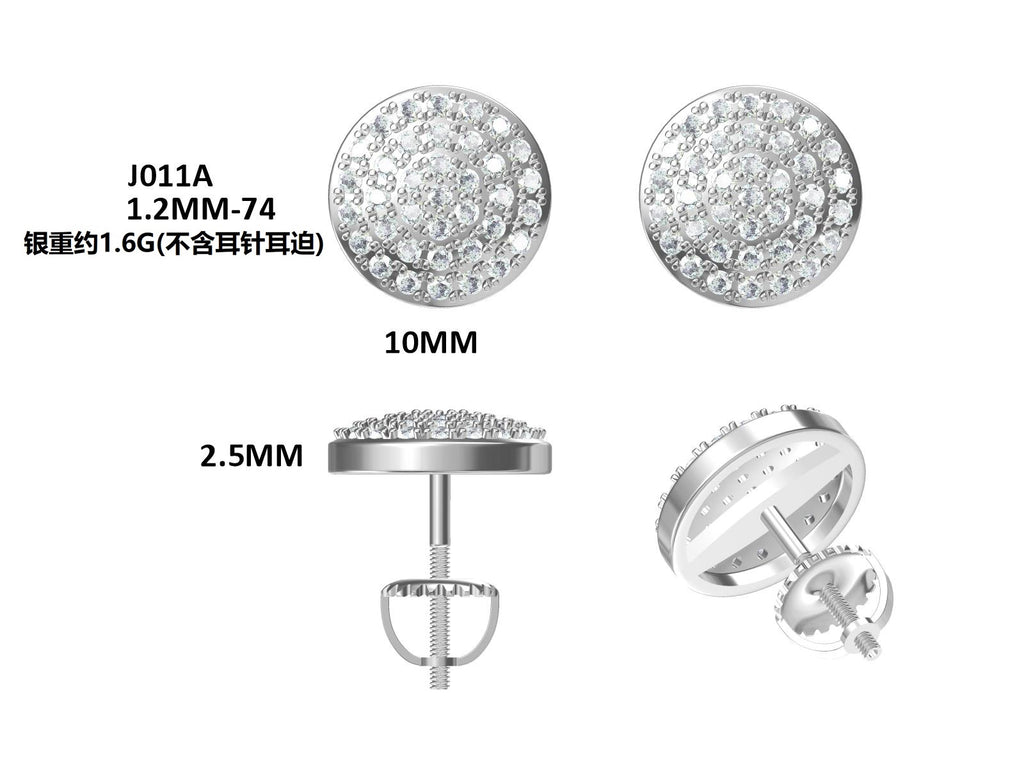S925 Argent Sterling 74pcs D Couleur VVS1 Boucles d'oreilles Moissanite ronde 10mm Pave 1.6g Scre
