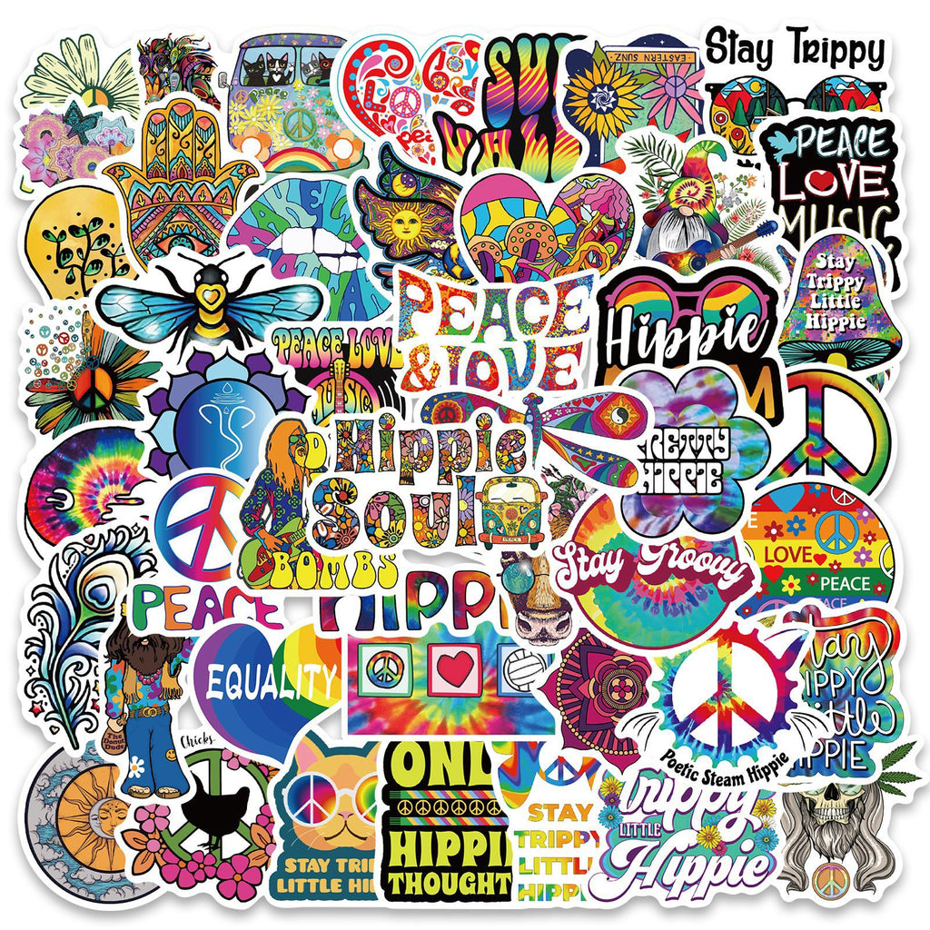 50 Stickers Hippie Cartoon Hippie Ligne de Décoration Personnalisée