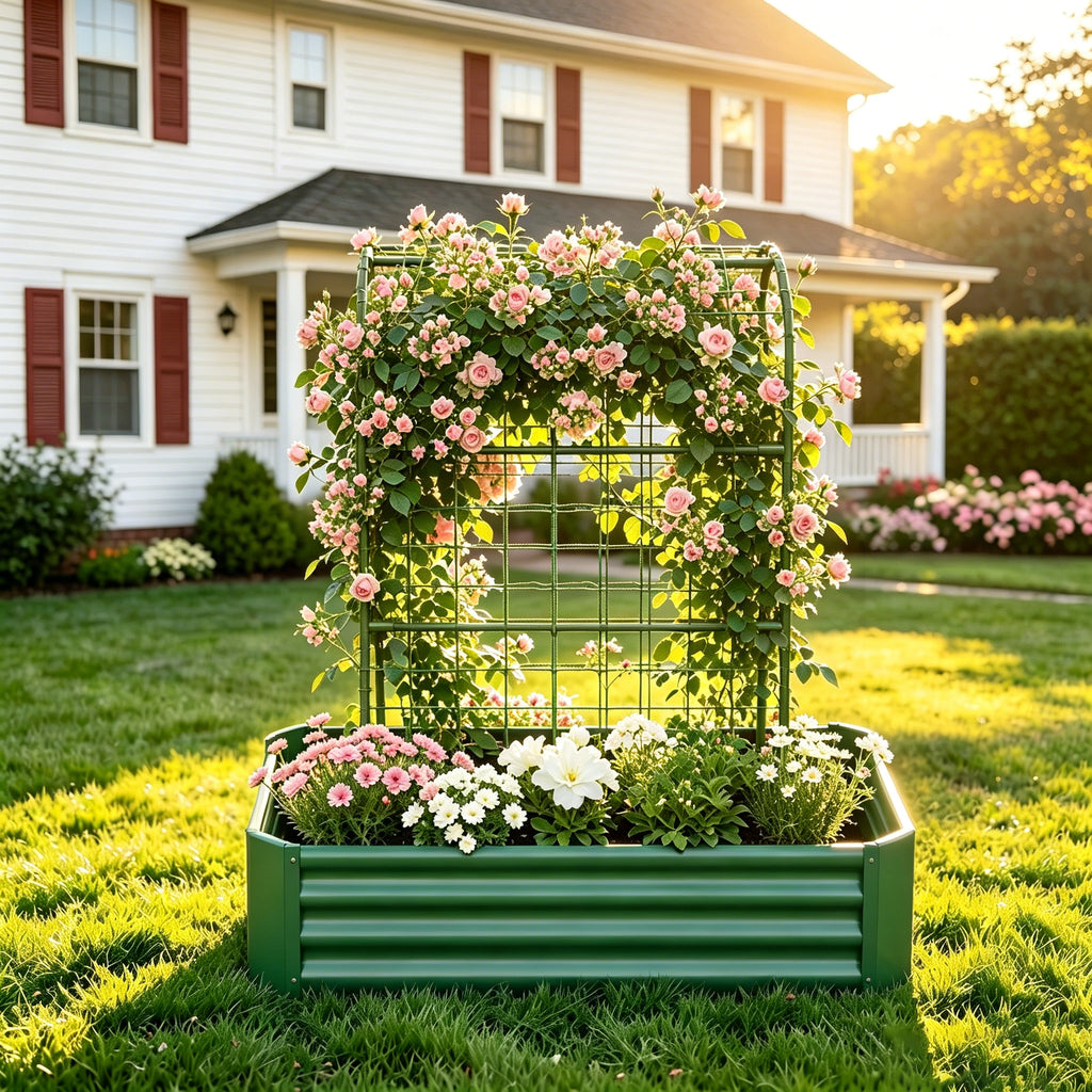 2-en-1 Lit de jardin surélevé avec Trellis - Boîte de 59" pour plantes d'escalade