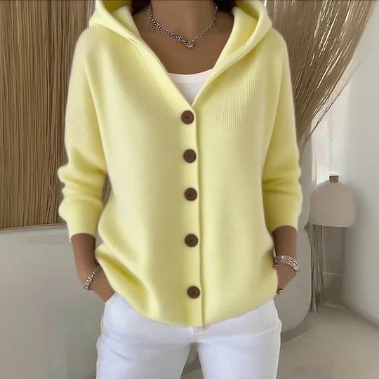 Women's Solid-Color Casual Fashion Knitted Hooded Cardigan