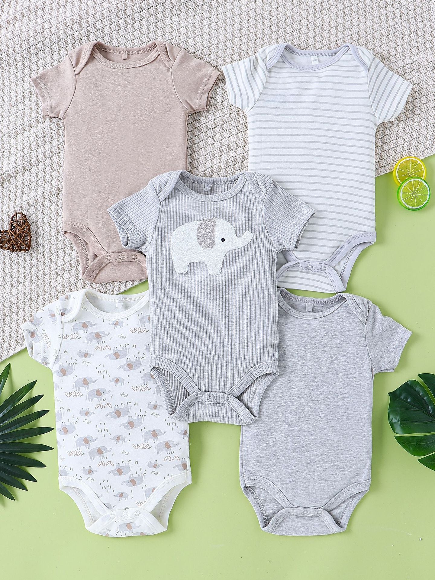 Cute Romper Ensemble cinq pièces de combinaison bébé à manches courtes