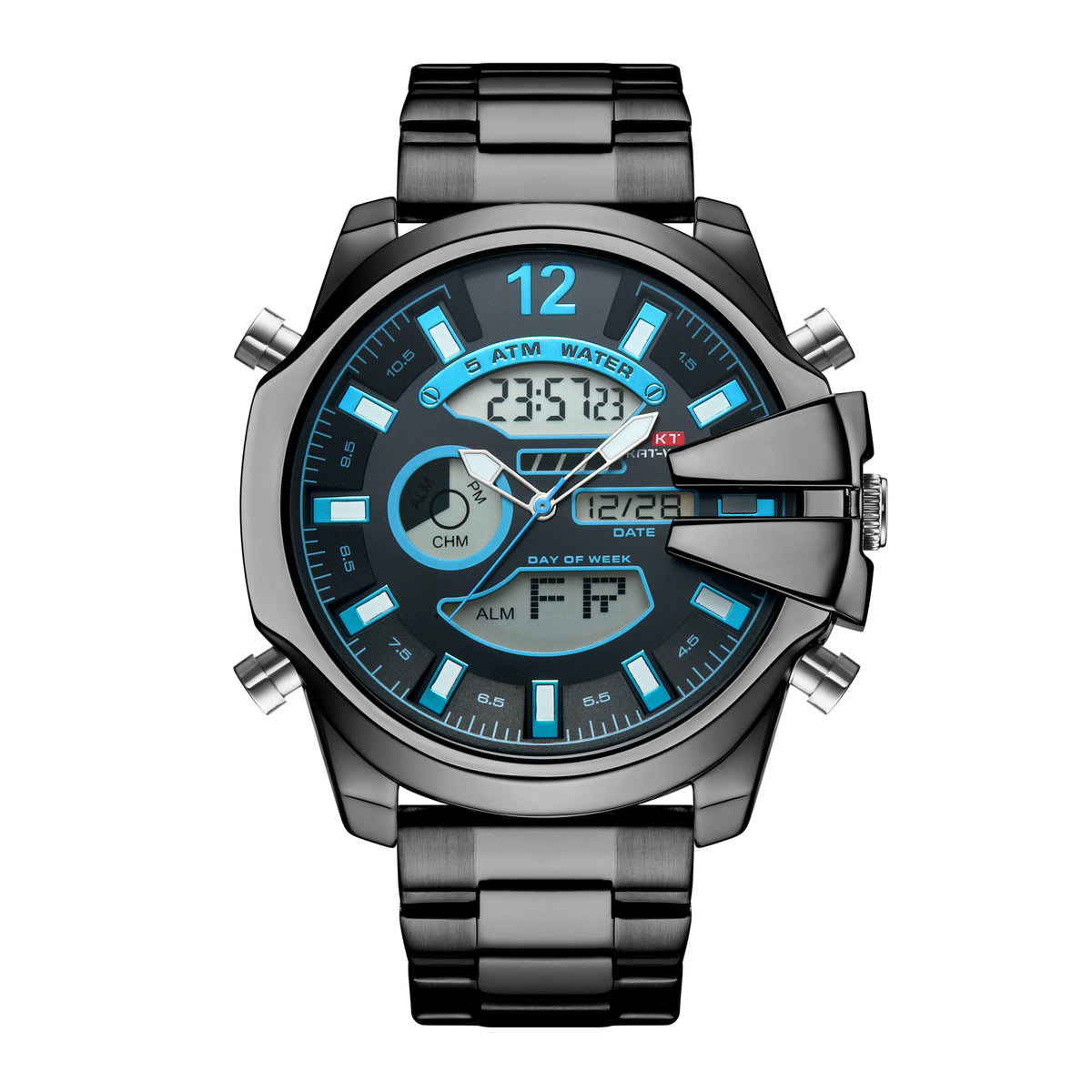Homme double affichage réveil Led Sports Montre en acier étanche