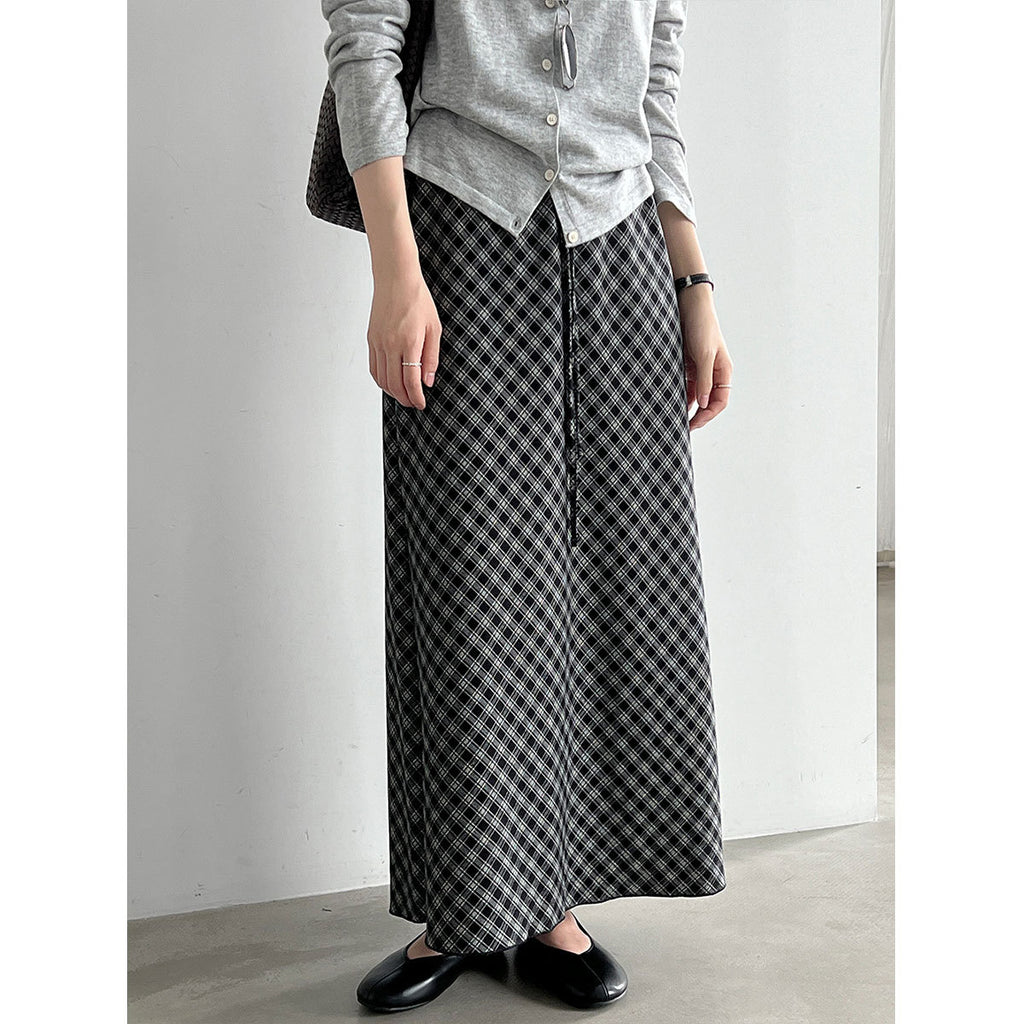 Femme Designer-Style Plaid Élastique-Waist Couleur-Block Jupe à carreaux