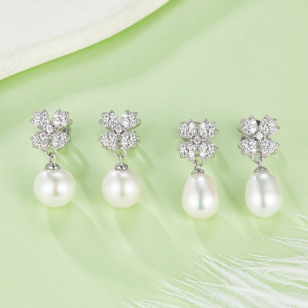 S925 Boucles d'oreilles en perles d'eau douce naturelles en argent sterling