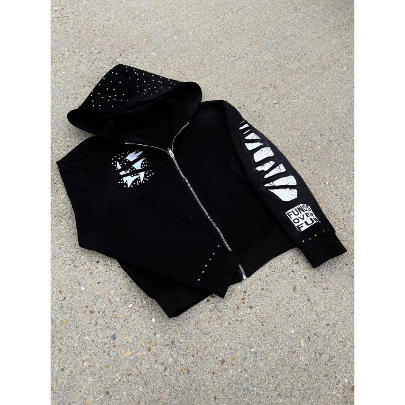 Street Hip-hop Rock-style Letter-print Sweat-up à capuche détendu