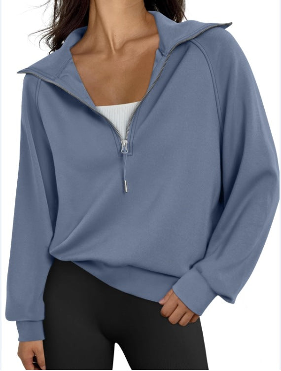 Sweat-shirt à manches courtes demi-zip pour femmes