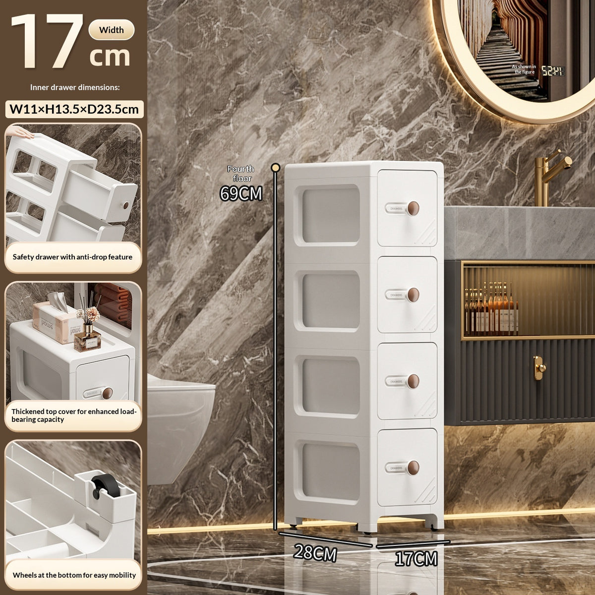 Cabinet de rangement en plastique multi-tier style tiroir salle de bains