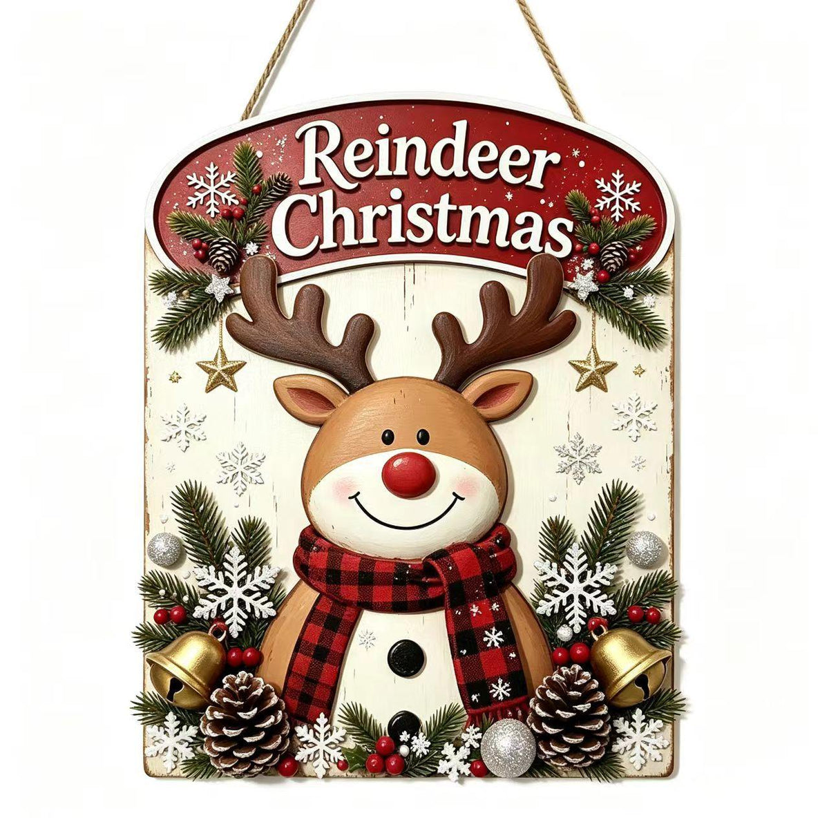 Panneau de porte en bois d'hiver avec des éléments à thème de Noël