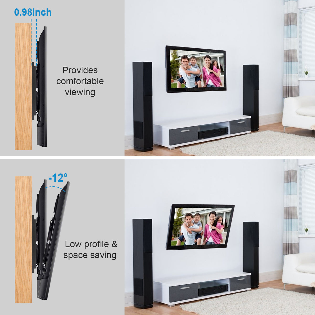 Support mural 1Pc TV Tilt Double bras Support TV VESA 400x400mm maximum pour les téléviseurs 26-55in