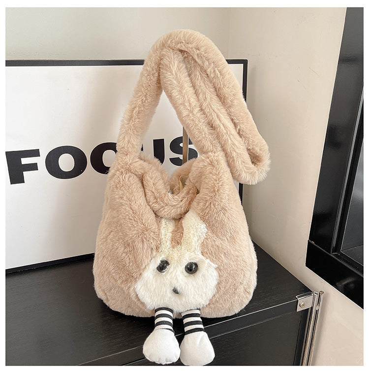 Mignon en peluche Cartoon Grande Capacité Sac à bandoulière pour les étudiants Crossover Versatile Ins K