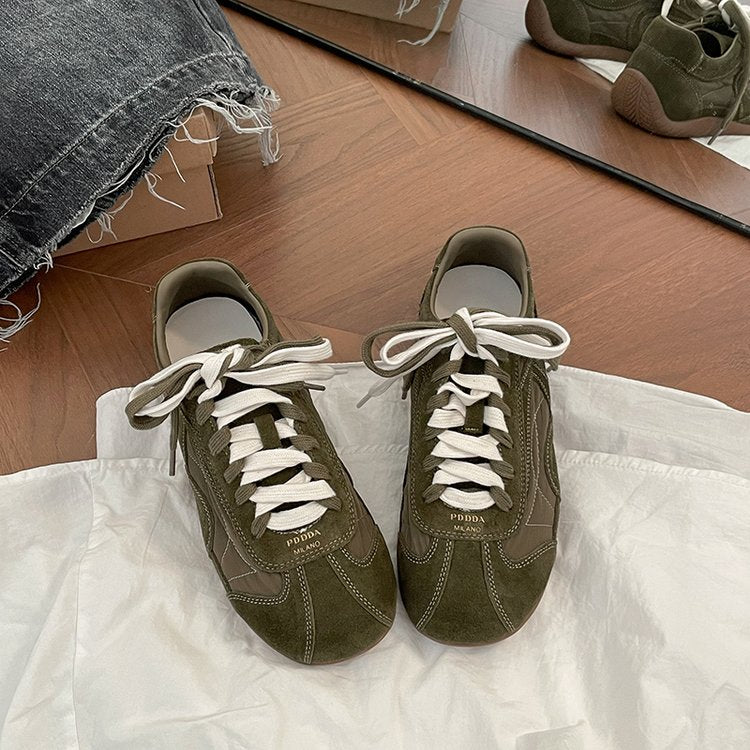 Femmes Retro Suede Allemand Chaussures de formation Lace Up Casual Sneakers Polyvalent Confortable Wo