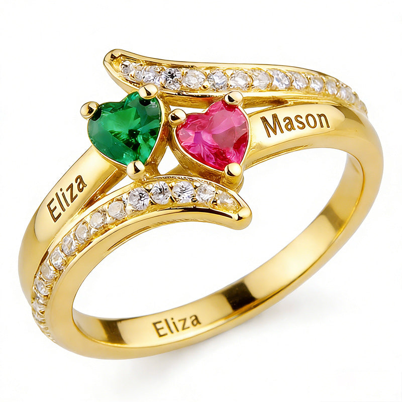 Vente Light Luxury Valentine's Day Double Love Anniversaire Stone Carving Ring