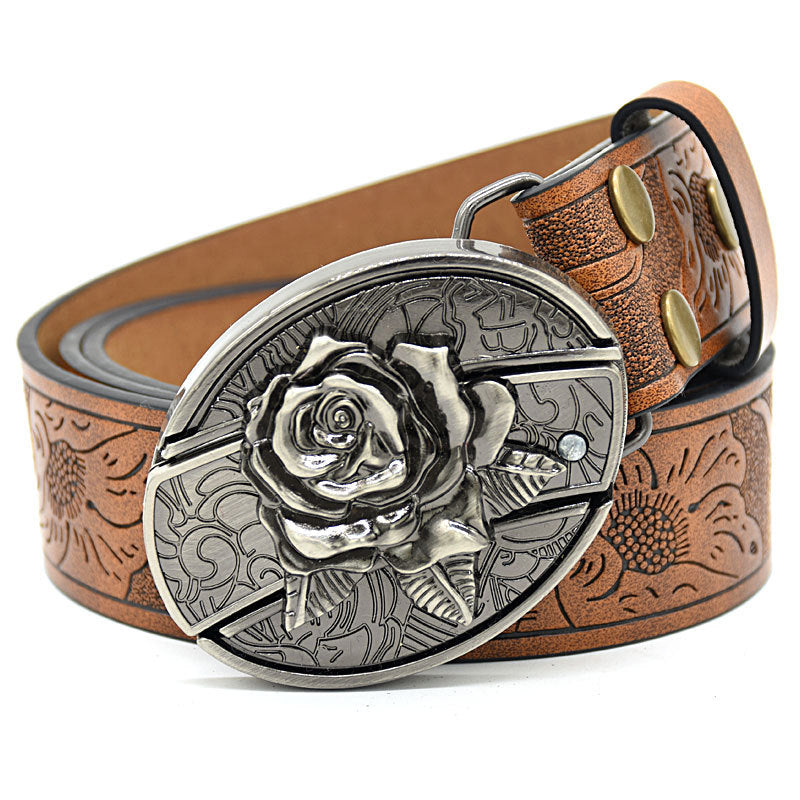 Personnalité Étudiant Trendy Printing Gravure Smooth Buckle Knife Embossing Belt