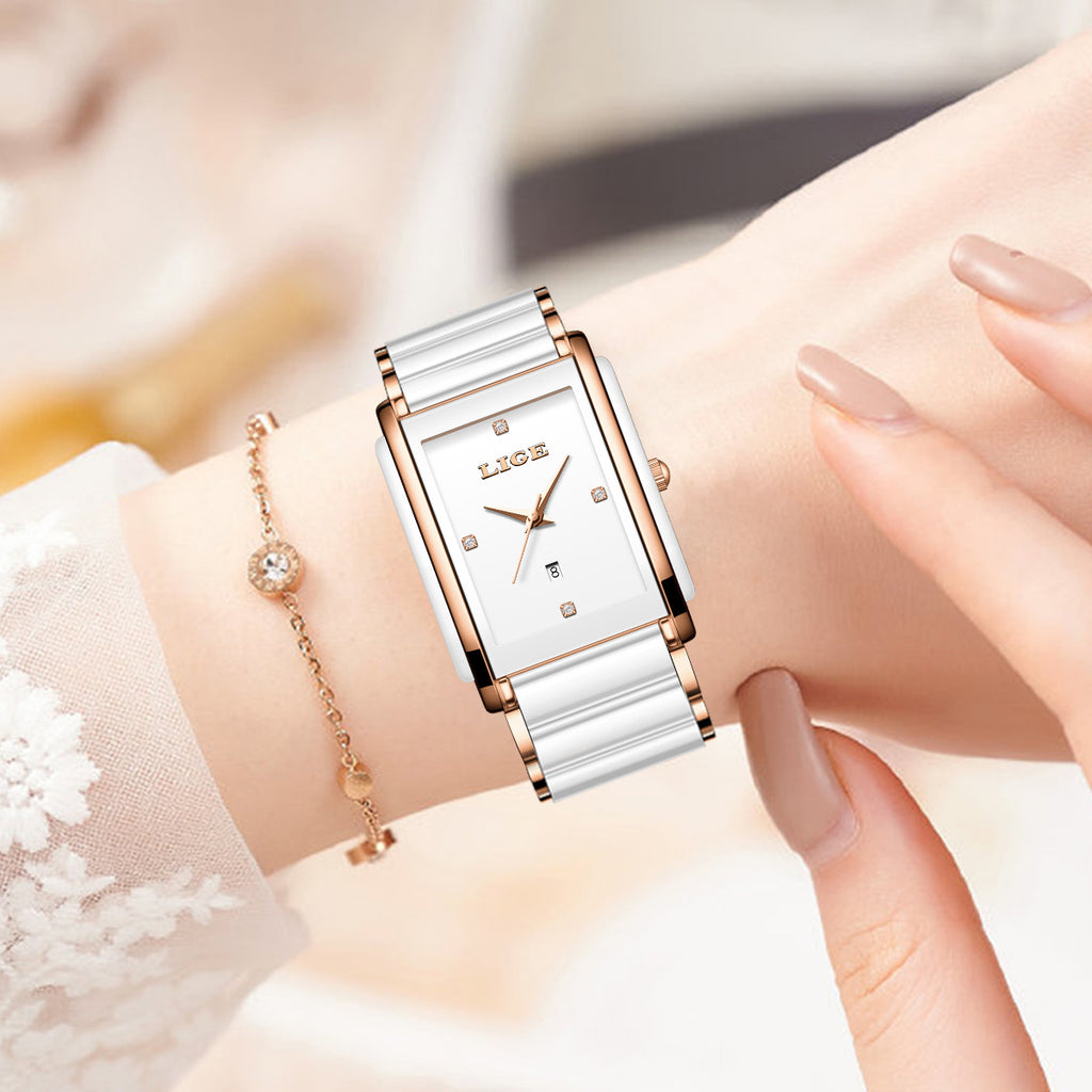 Mode Céramique en acier inoxydable couple montres Quartz montre