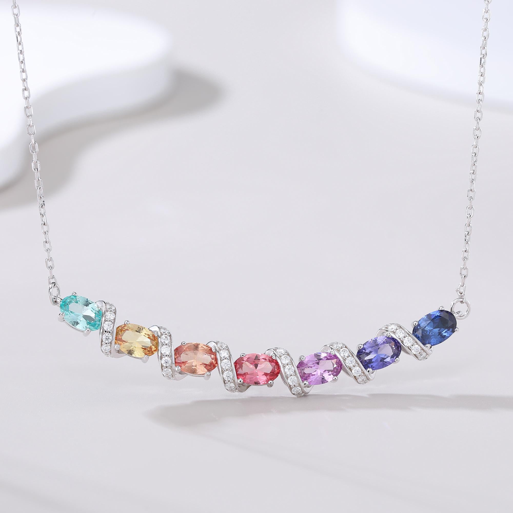 S925 Collier de pierre gemme en arc-en-ciel en argent sterling Lab-Grown 45cm Coupe ovale avec couleur D VVS1 M