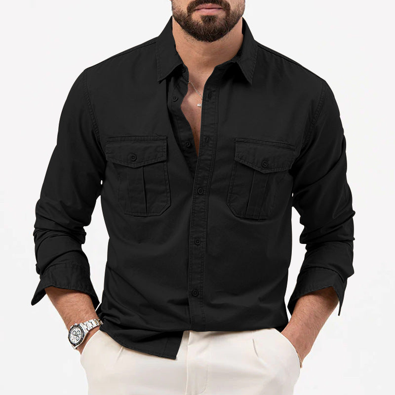 Hommes Multi Pocket Casual manches longues chemise
