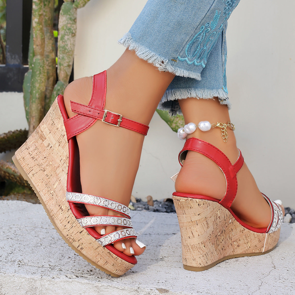 Chaussures de plage décontractées à la mode avec sandales en Strass