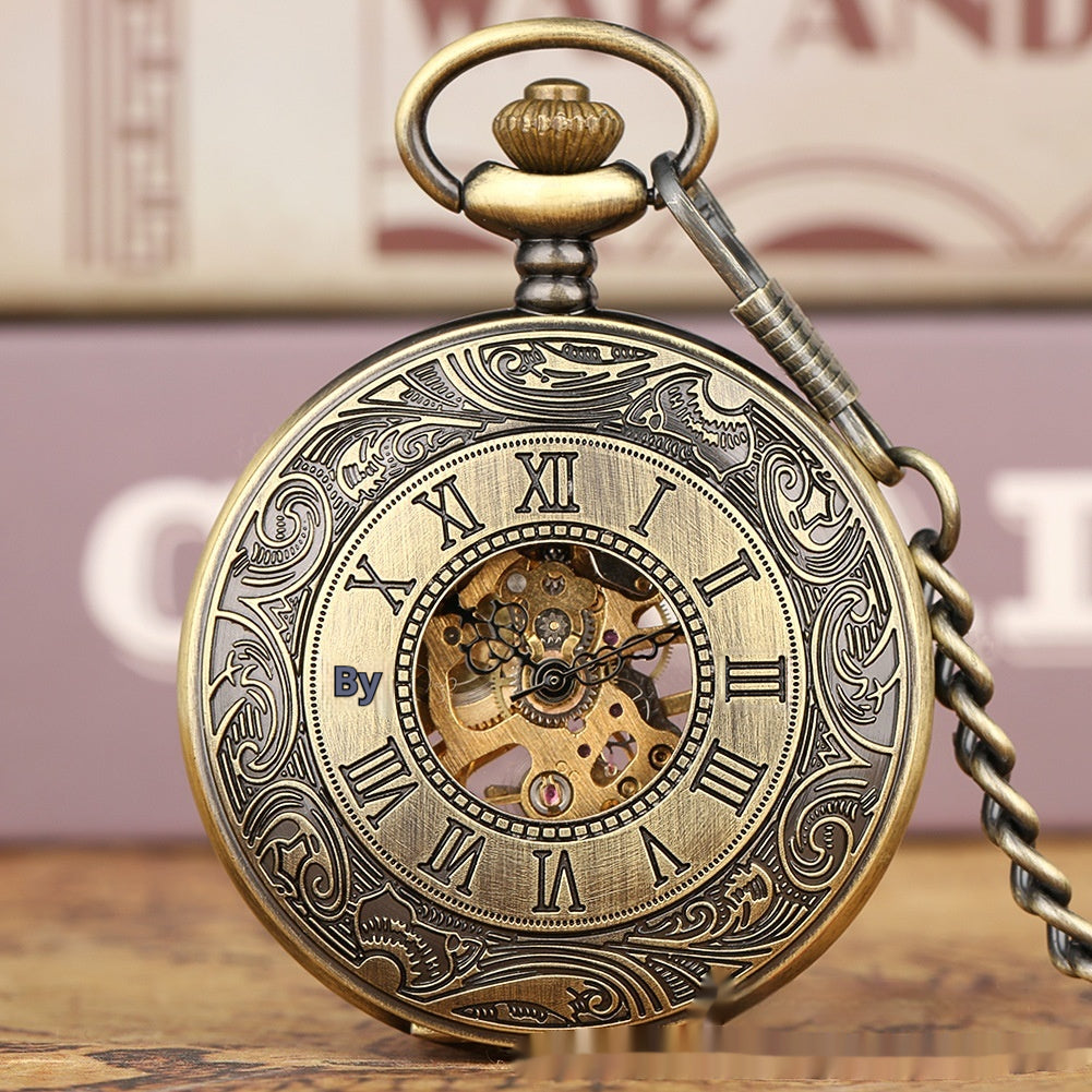 Montre de poche rétro à double affichage à motif ouvert