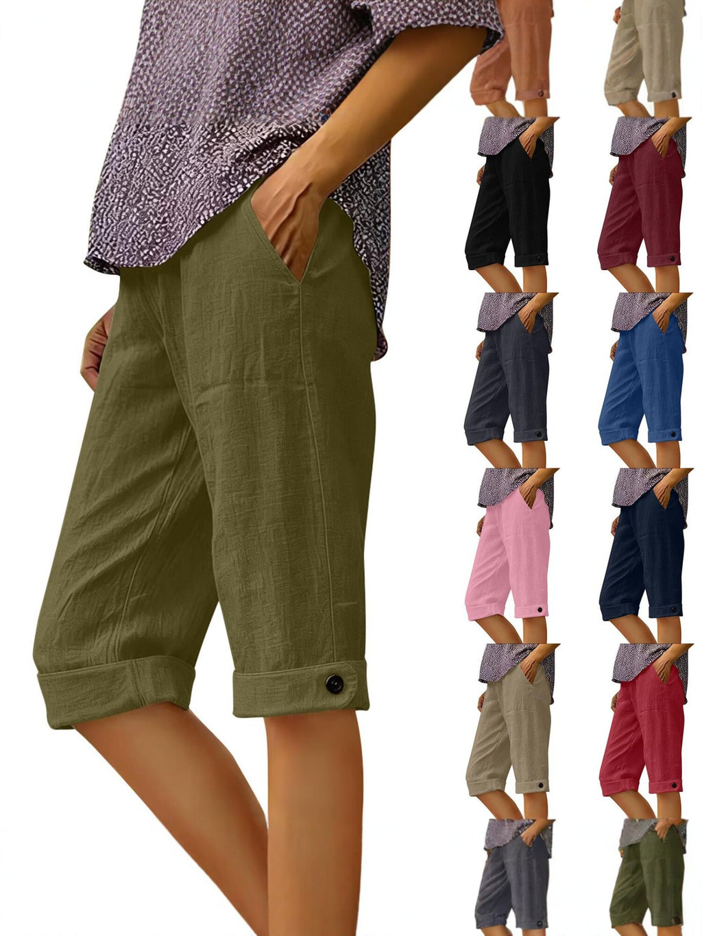 Coton et Linge de maison pour femmes, short lombaire avec ourlet et poches