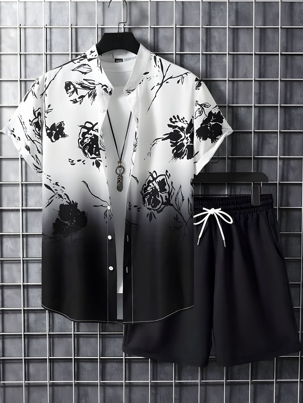 Ensemble de chemises pour hommes noir et blanc à rayures hawaïennes
