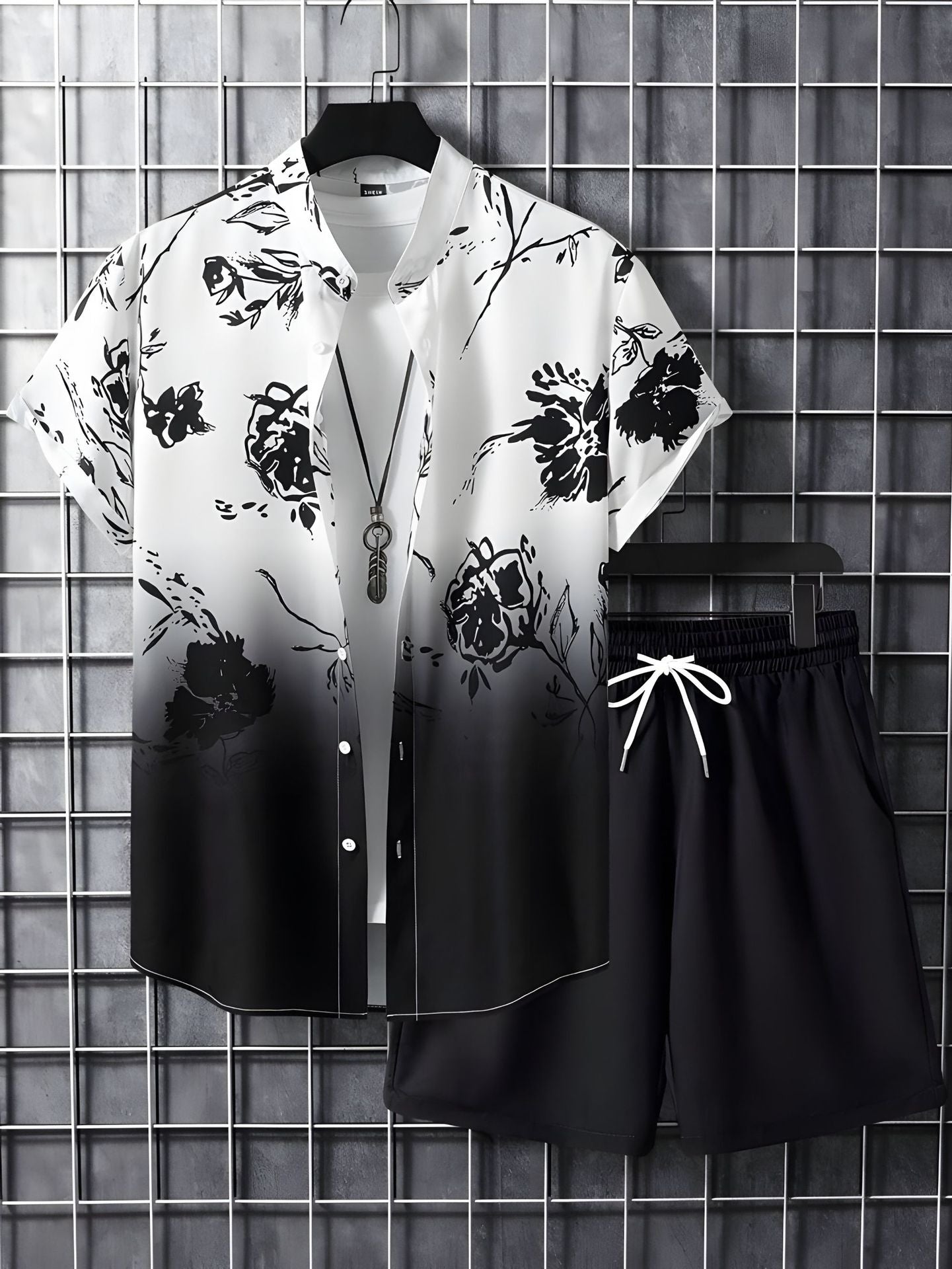 Ensemble de chemises pour hommes noir et blanc à rayures hawaïennes