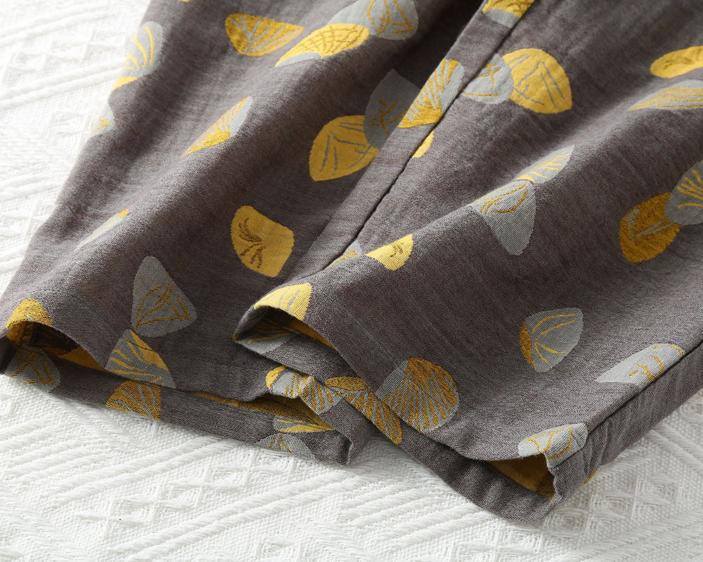 Pure Cotton Double couche Sheer Homme manches longues Jacquard Pajama Set