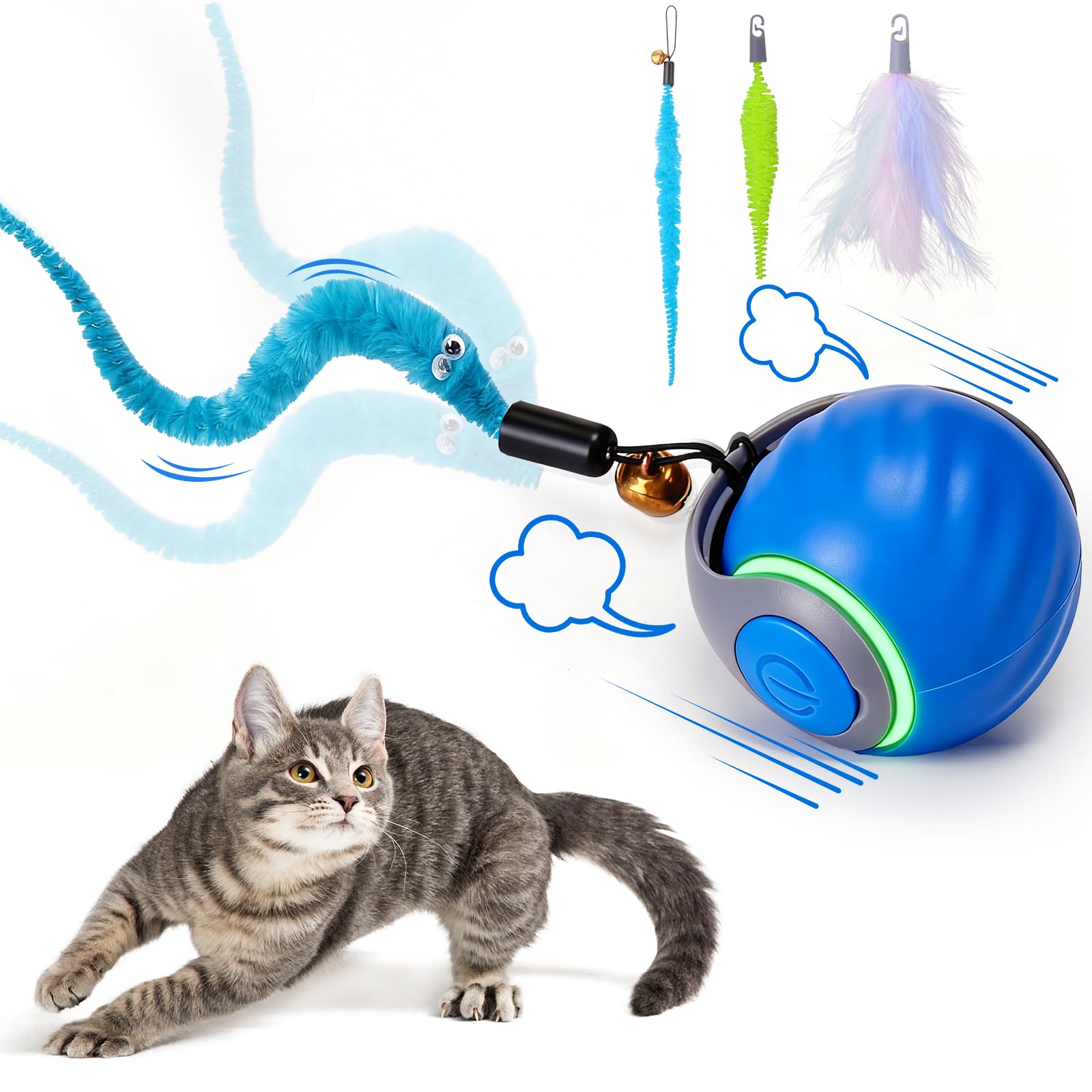 Balle de jouets interactifs pour chats - Jouets automatiques interactifs pour chats d'intérieur avec 3 queues