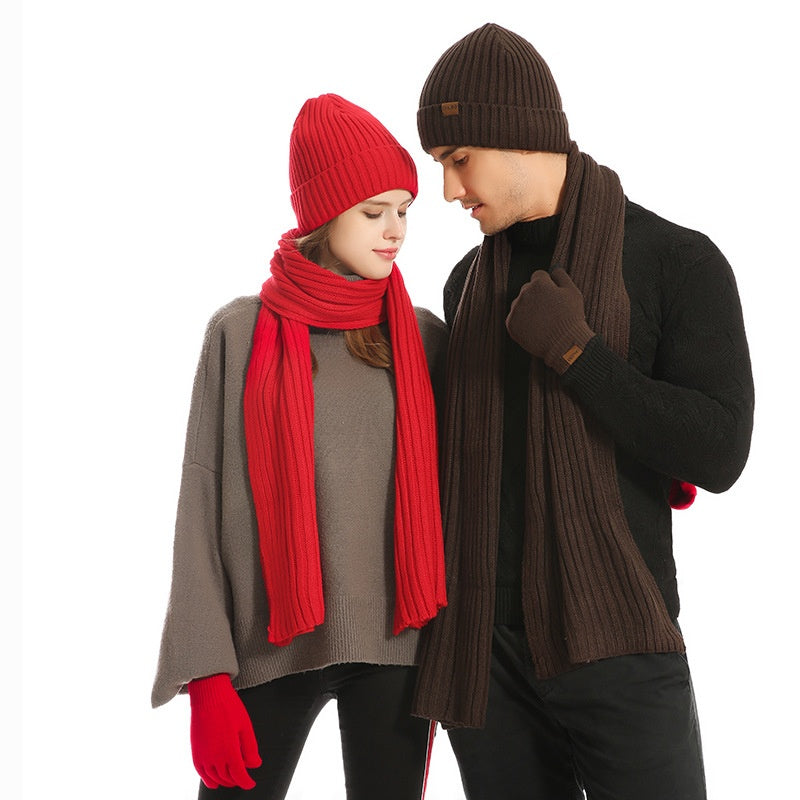 Gants d'écharpe de chapeau en laine chaude, tricotés par des hommes et des femmes