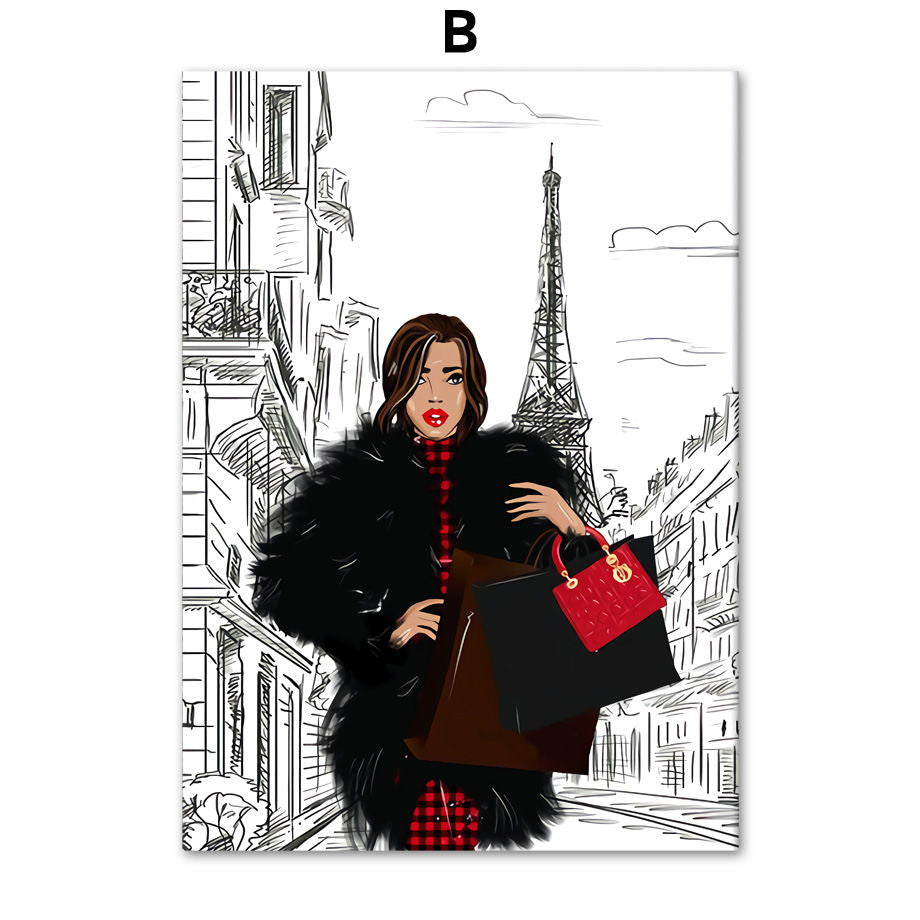 Fashion Bag Girl Ballon Champagne Wall Art Canvas Imprimer