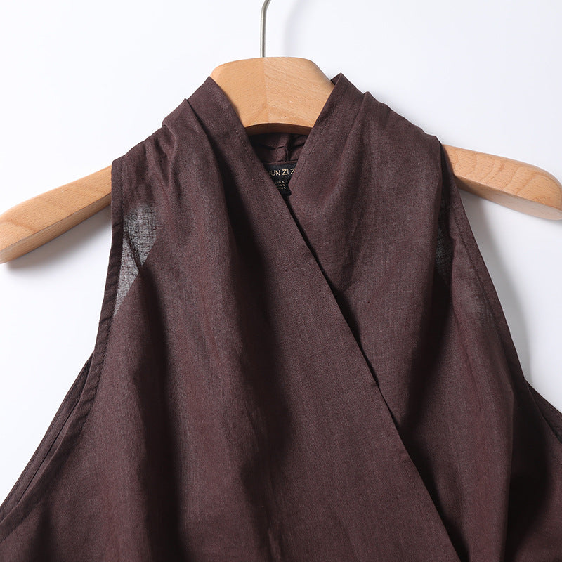 Old-money-style Halter-neck V-neck Top sans manches
