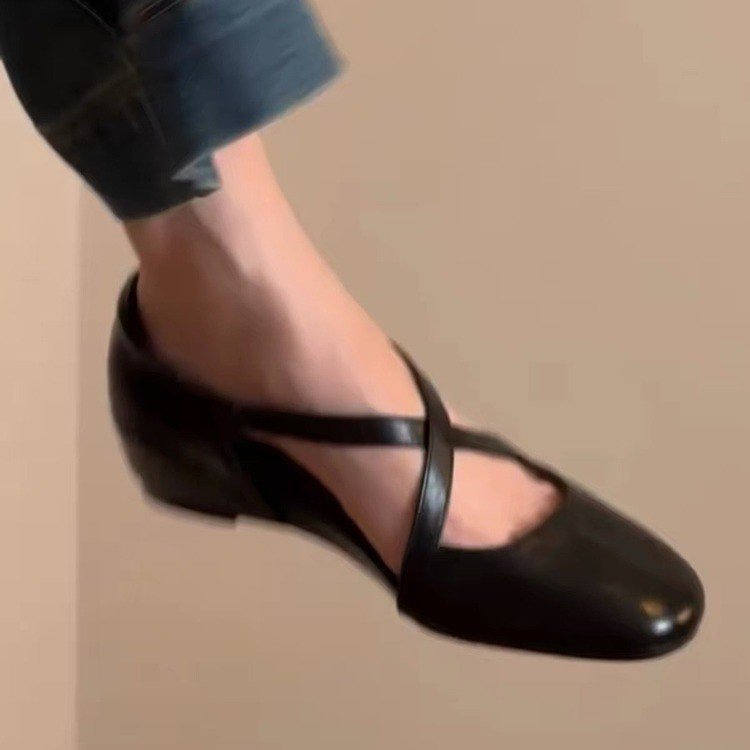 Été Femmes Retro Cross Strap Shallow Vamp Cutout Mary Janes
