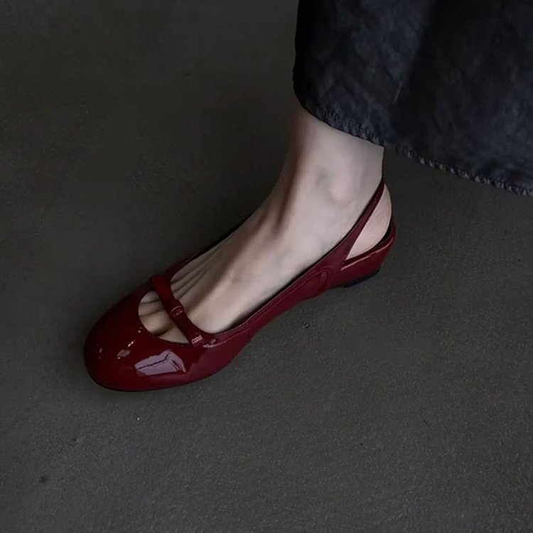 Red Ballet Chaussures Simples Femmes Versatile Petites Sandales Rondes Bow parfumées