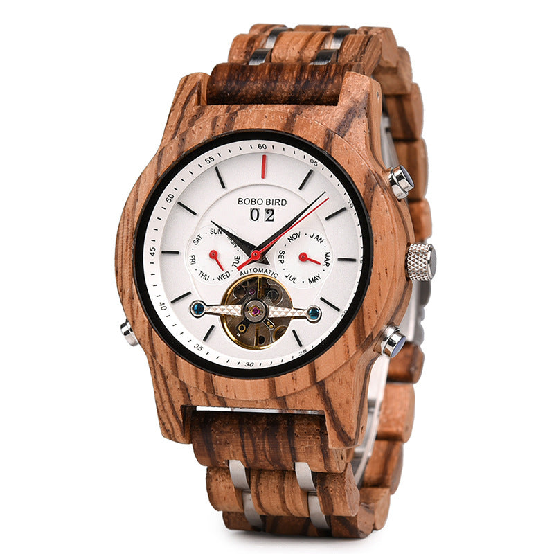 Montre en bois multifonction mécanique Flywheel Business