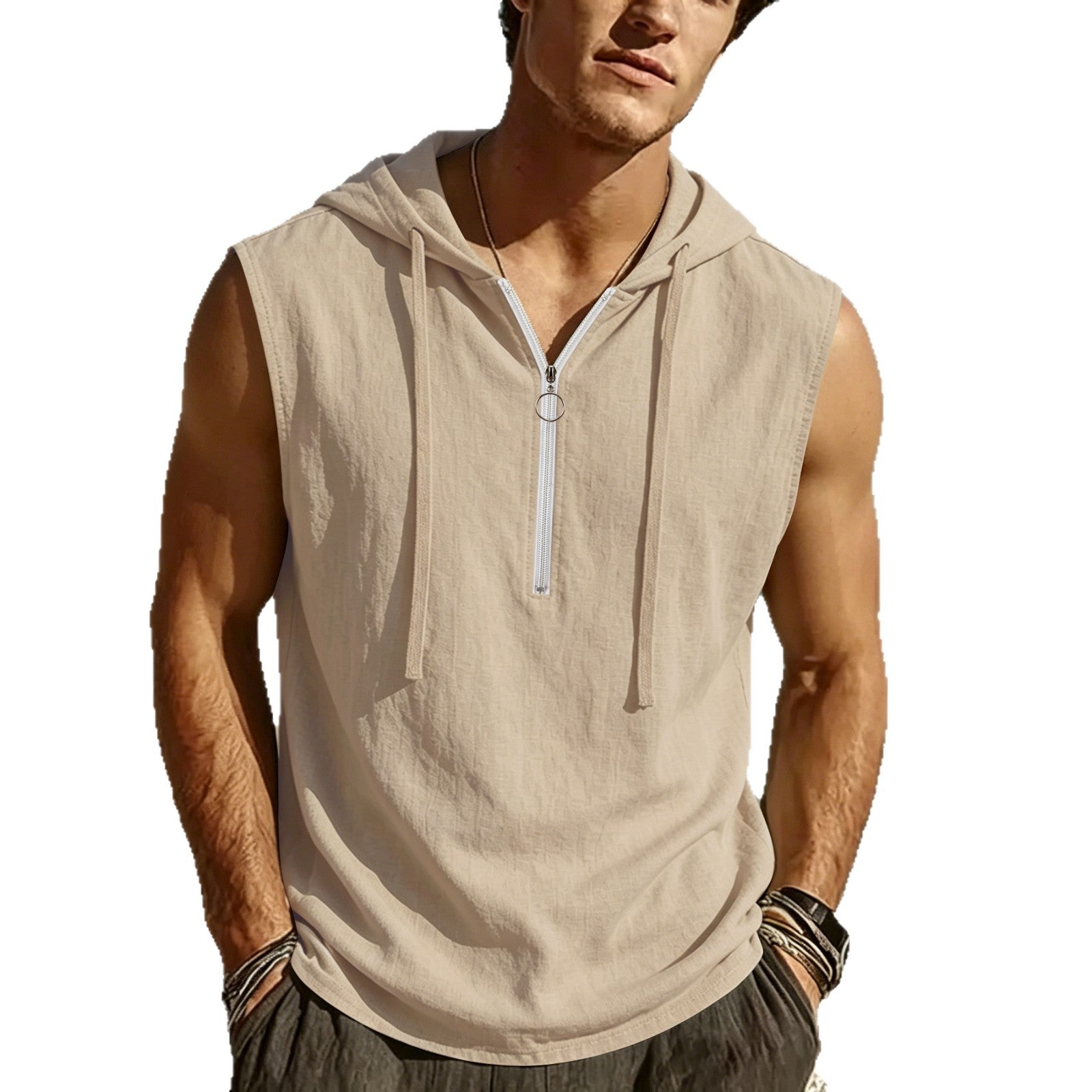 T-Shirt à capuche sans manches homme Casual Summer