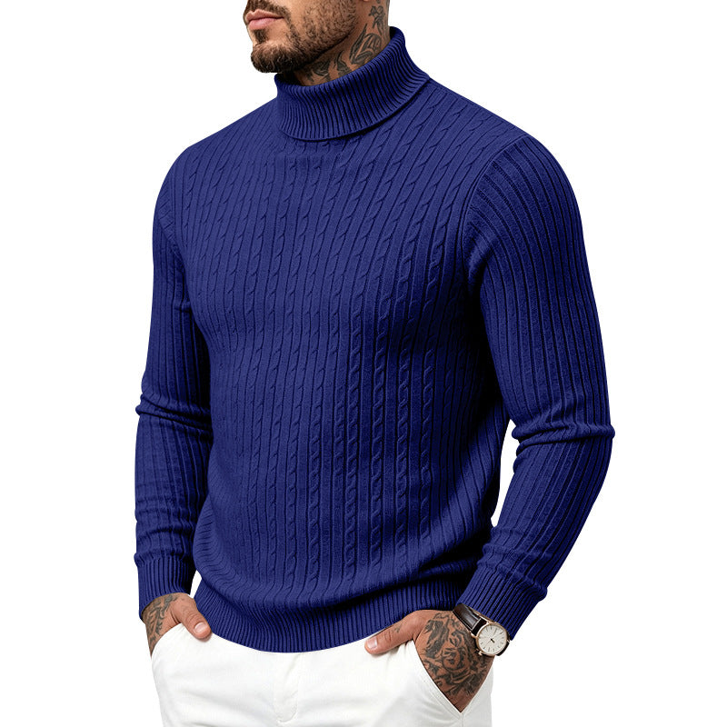 Hommes Col tortueux Slim-Fit Vertical-Stripe Chandail occasionnel à manches longues