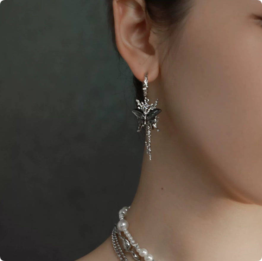 Boucles d'oreilles en tassel papillon avec crochets en argent 925