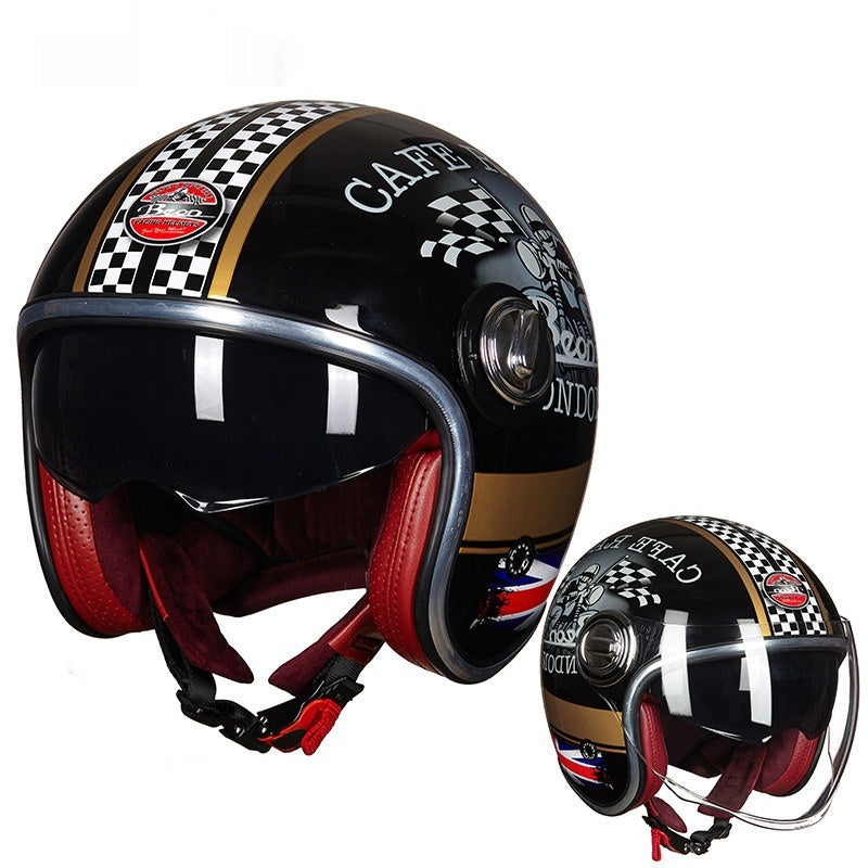 BEON Double Lens Moto Casque Hommes et Femmes Quatre Saisons Demi Casque Couvert Elec