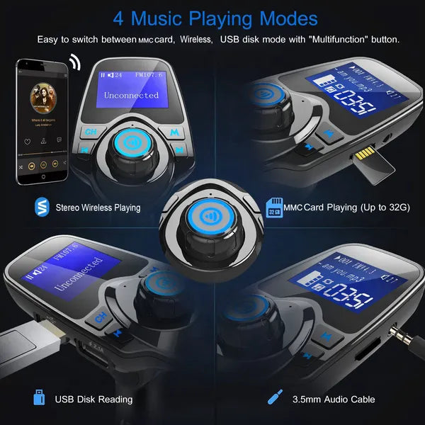Voiture sans fil FM émetteur MP3 lecteur appel mains libres USB Chargeur AUX entrée