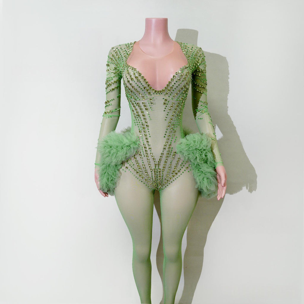 Body-suit en Strass Vert