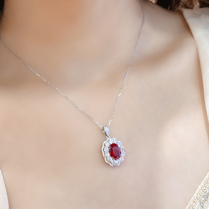 S925 Argent 5.2g Collier Ruby créé en laboratoire