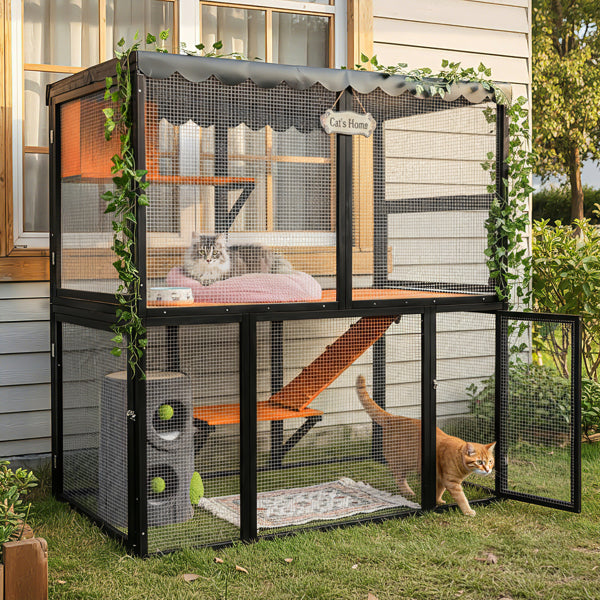 Catio en bois Enclos de chat extérieur Grande maison de chat pour les chats mulitiples Promenade