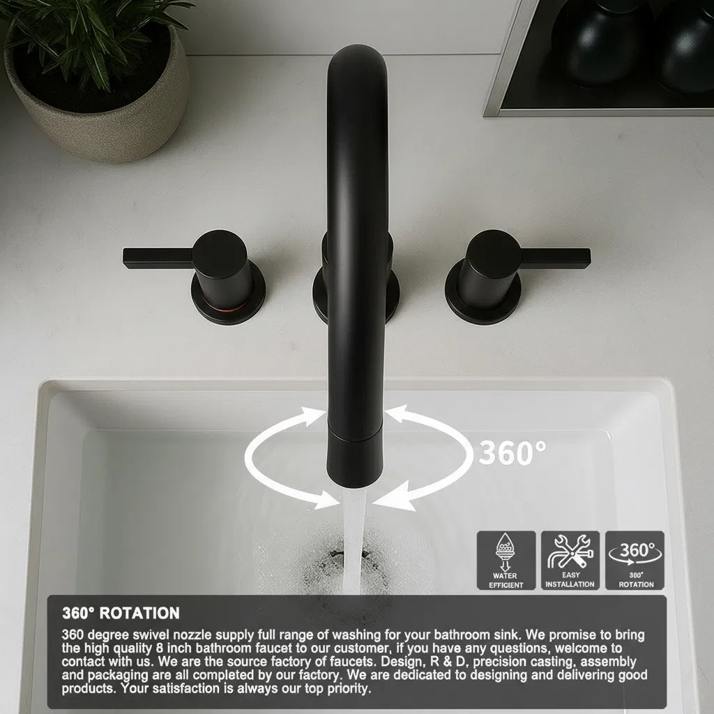Robinet de salle de bain large de 8 pouces