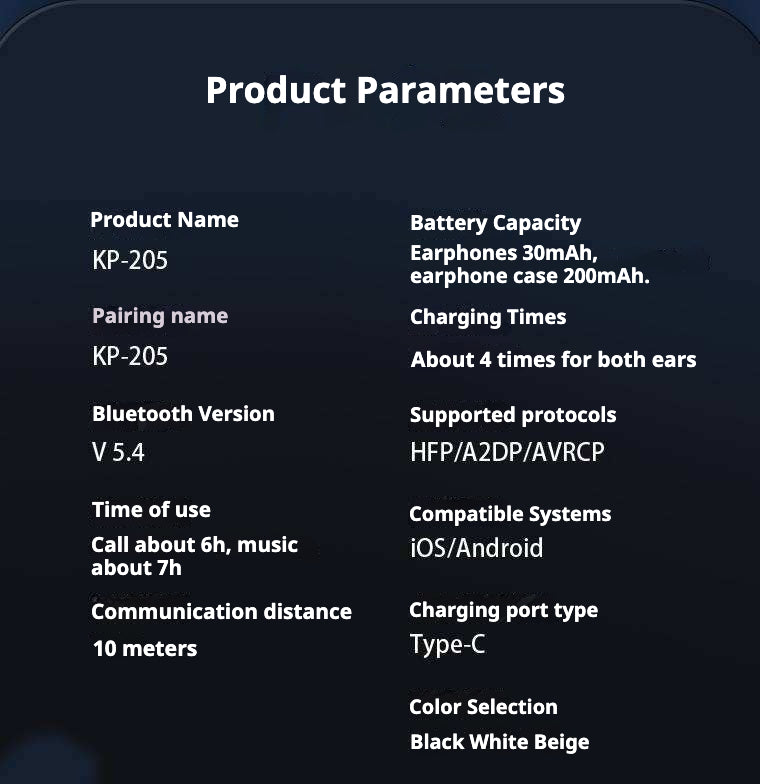 KP-205 Affichage numérique In-Stock Ecouteurs Bluetooth Conception audio In-Ear Gaming U