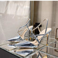Patent Leather Pointed Toe High Heels Internet Celebrity French Silver Design unique Elega